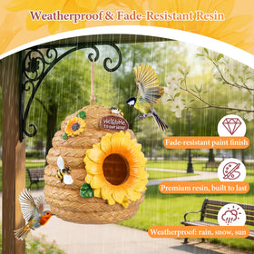 Fitraho bird house waterproof resin exterior withstands rain and sun.