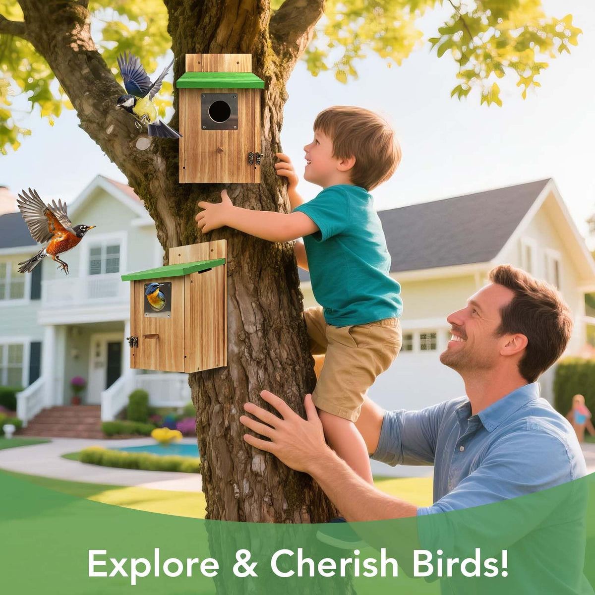 Fitraho carbonized cedar adds textured charm and weather-ready durability for garden wildlife.
