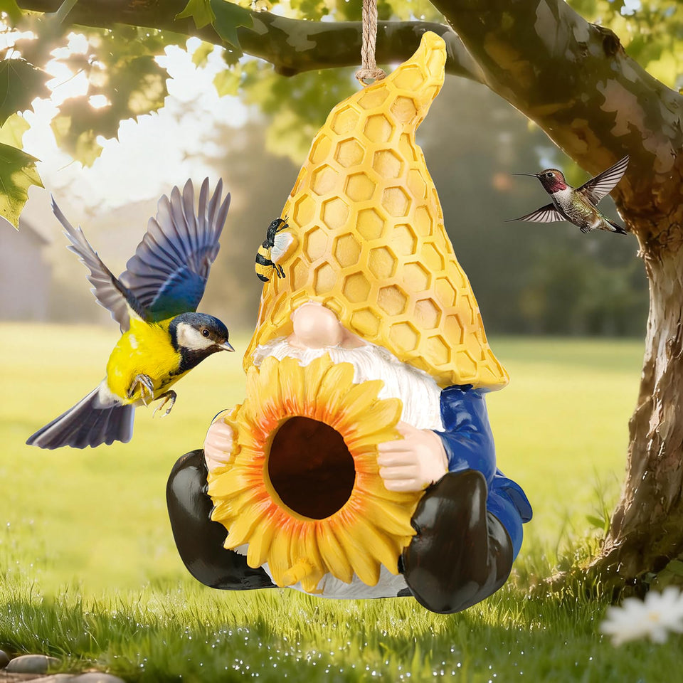 Fitraho hand-painted outdoor bird house hangs in the garden for color and small birds