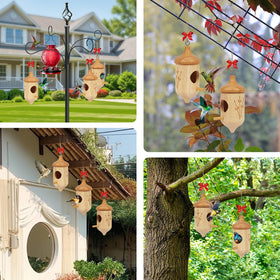 Fitraho hummingbird house exterior view shows durable boxwood for outdoor gardens.