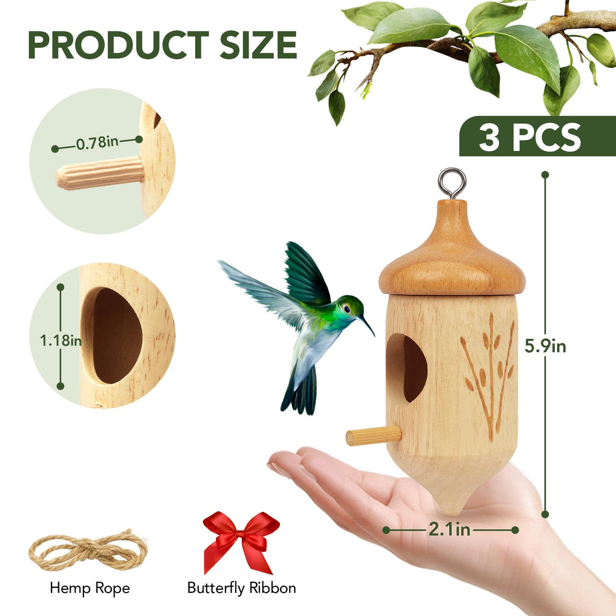 Fitraho hummingbird house red ribbon accents attract hummingbirds to your yard.