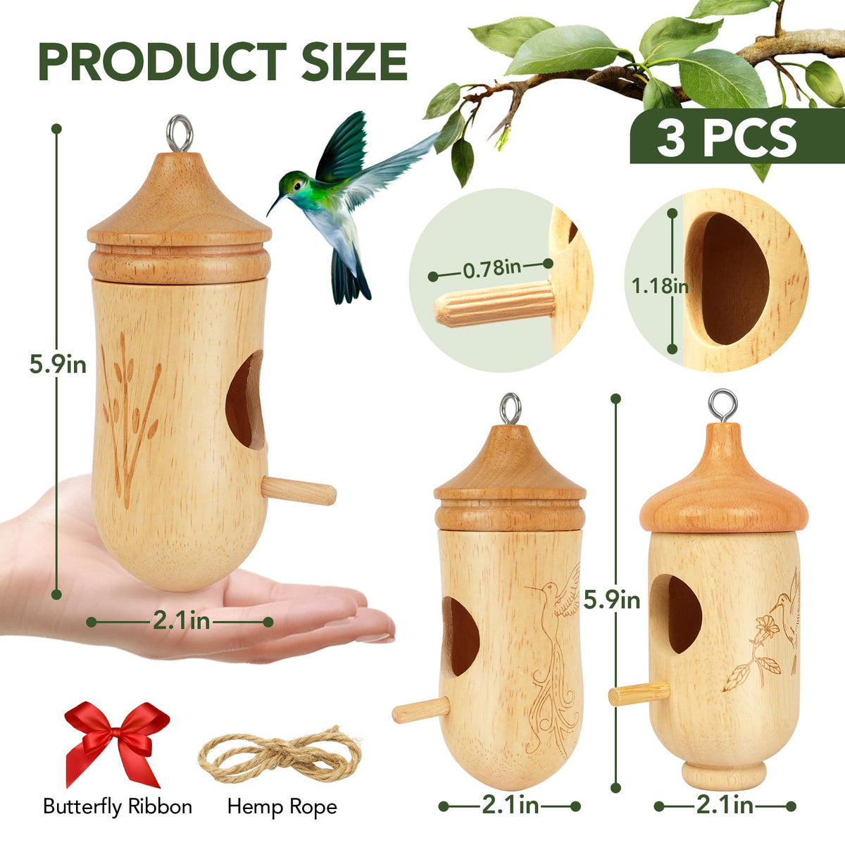 Fitraho hummingbird house with red ribbon boosts visibility and garden appeal.