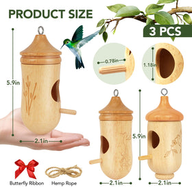 Fitraho hummingbird house with red ribbon boosts visibility and garden appeal.