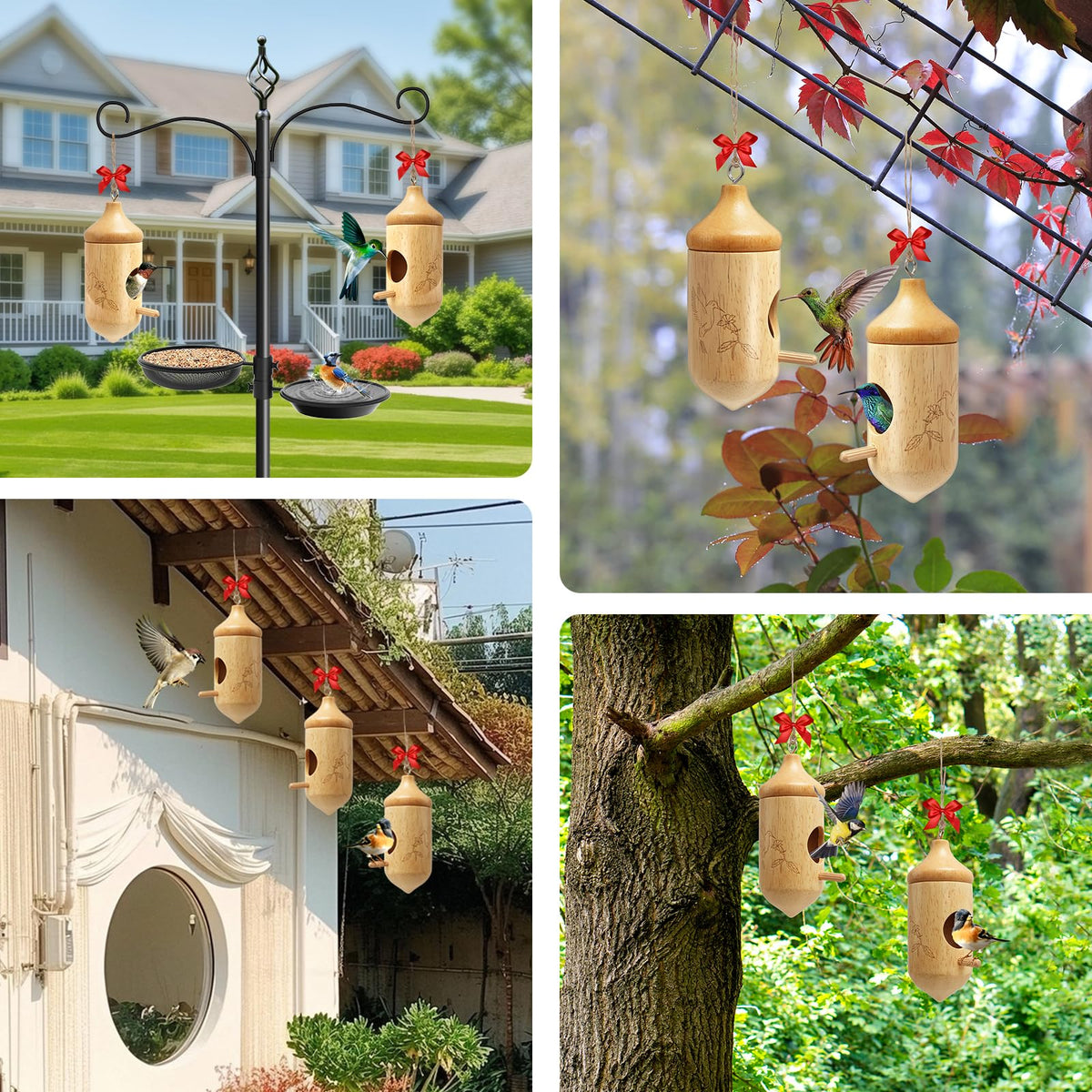 Fitraho hummingbird house wooden design for outdoor gardens attracts birds with charm