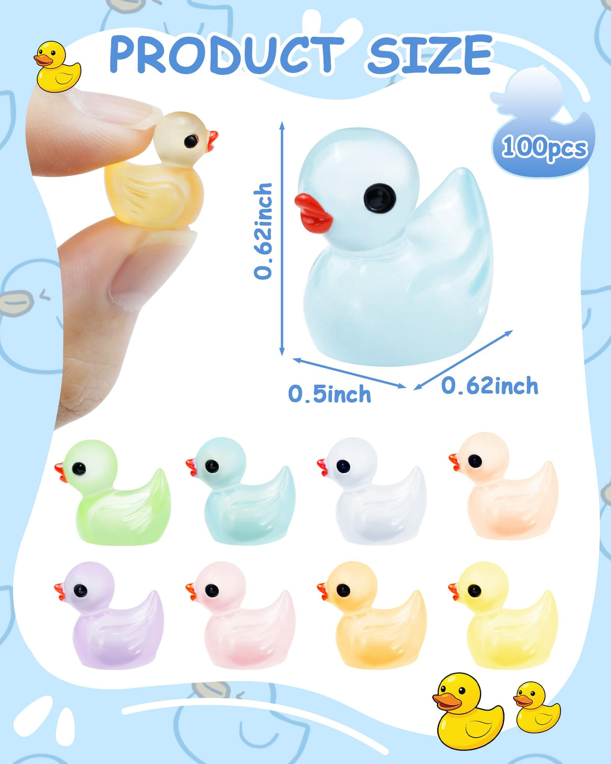 FIVEIZERO luminous resin ducks in eight colors for dollhouses.