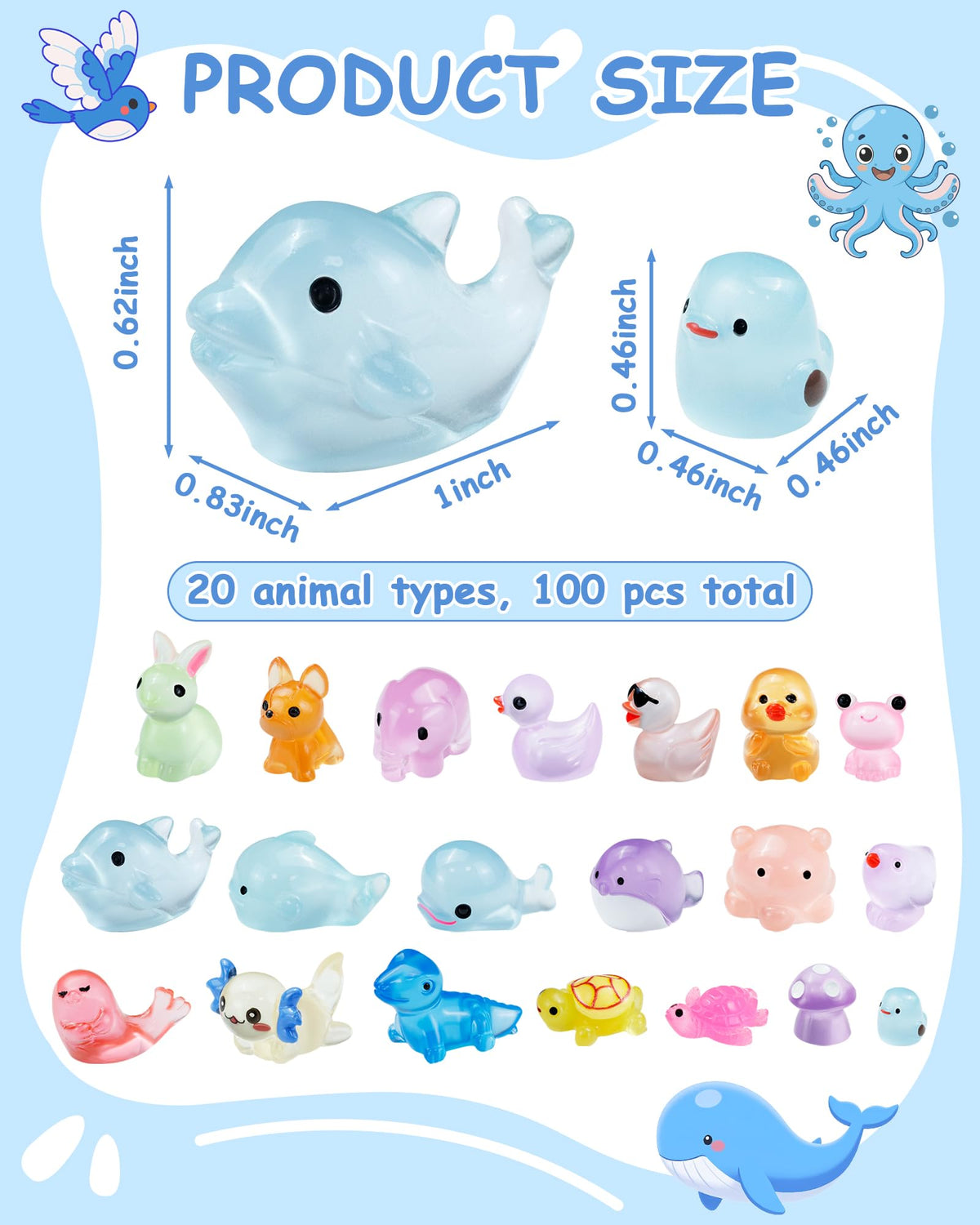 Fiveizero resin mini-figurines in 20 styles glow in the dark.