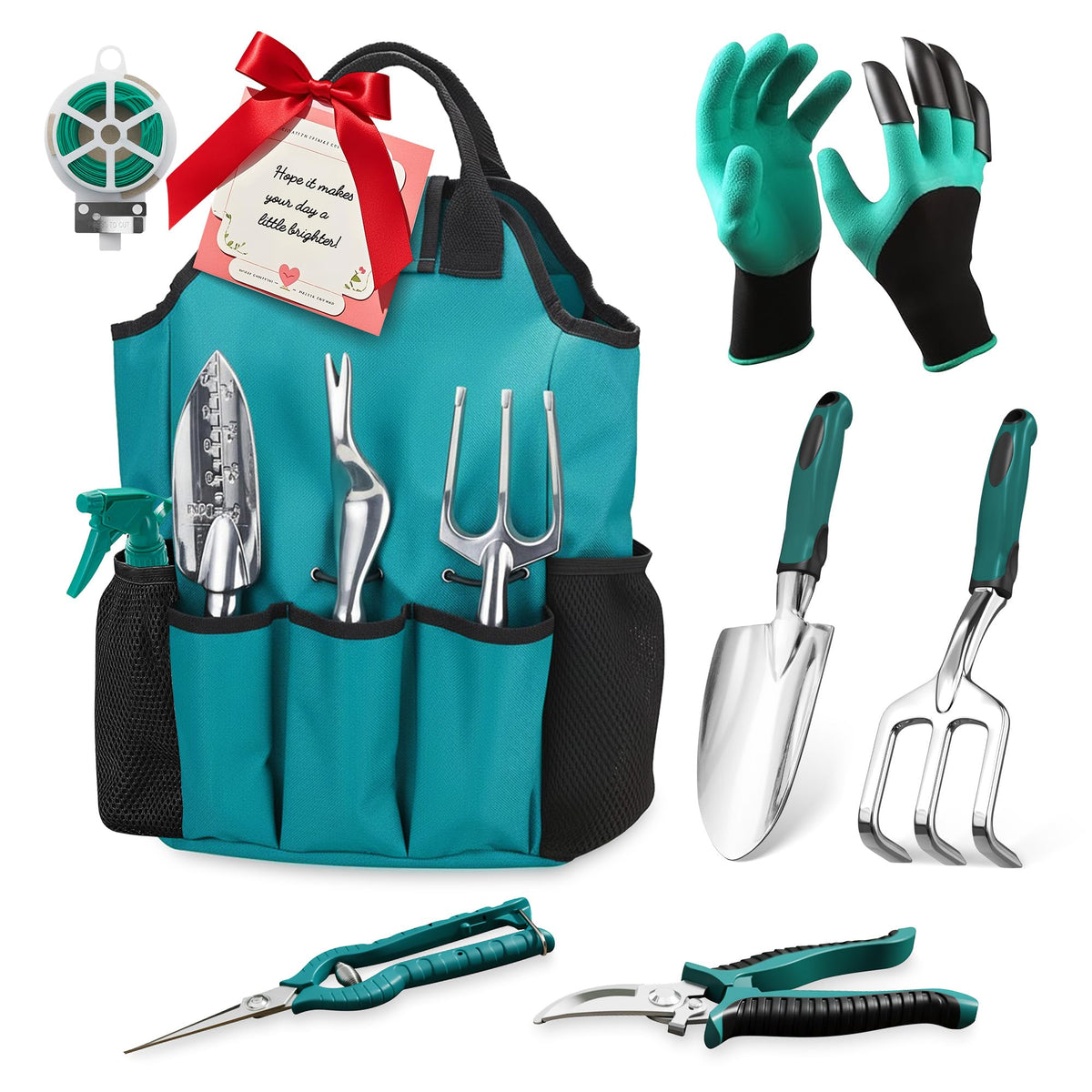 FiveJoy garden tool set with tote for portable on-site gardening.