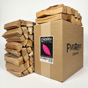 FiveOaks Cherry Mini Split 8in box with neatly stacked wood for quick cooking prep