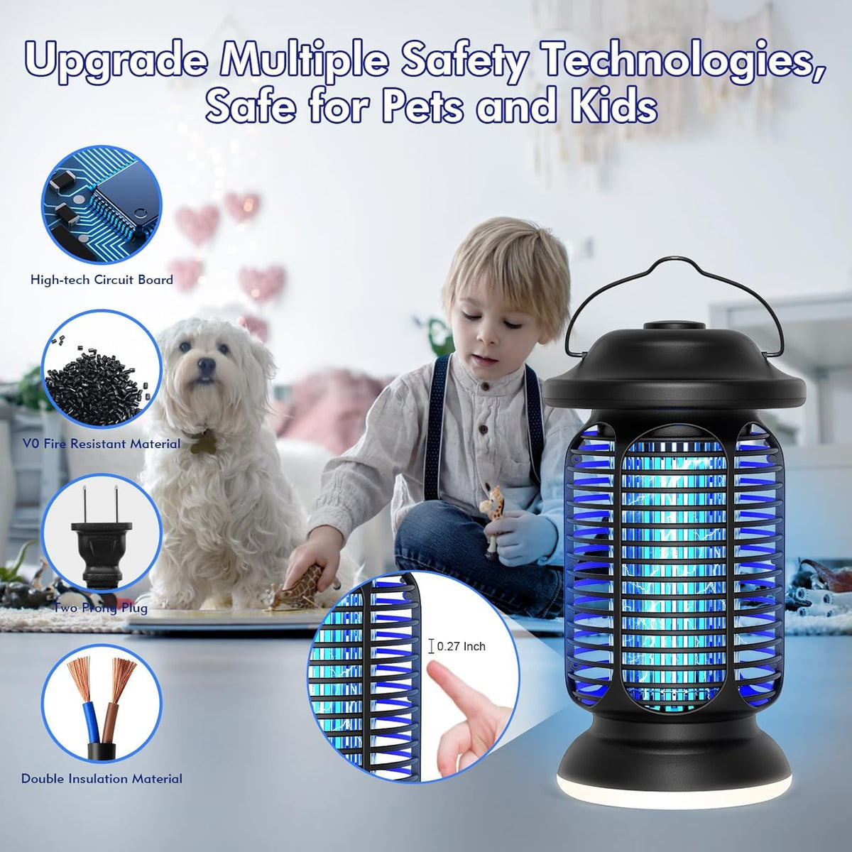 Fiveye Bug Zapper plug-in setup with a 5.5 ft cord for easy installation