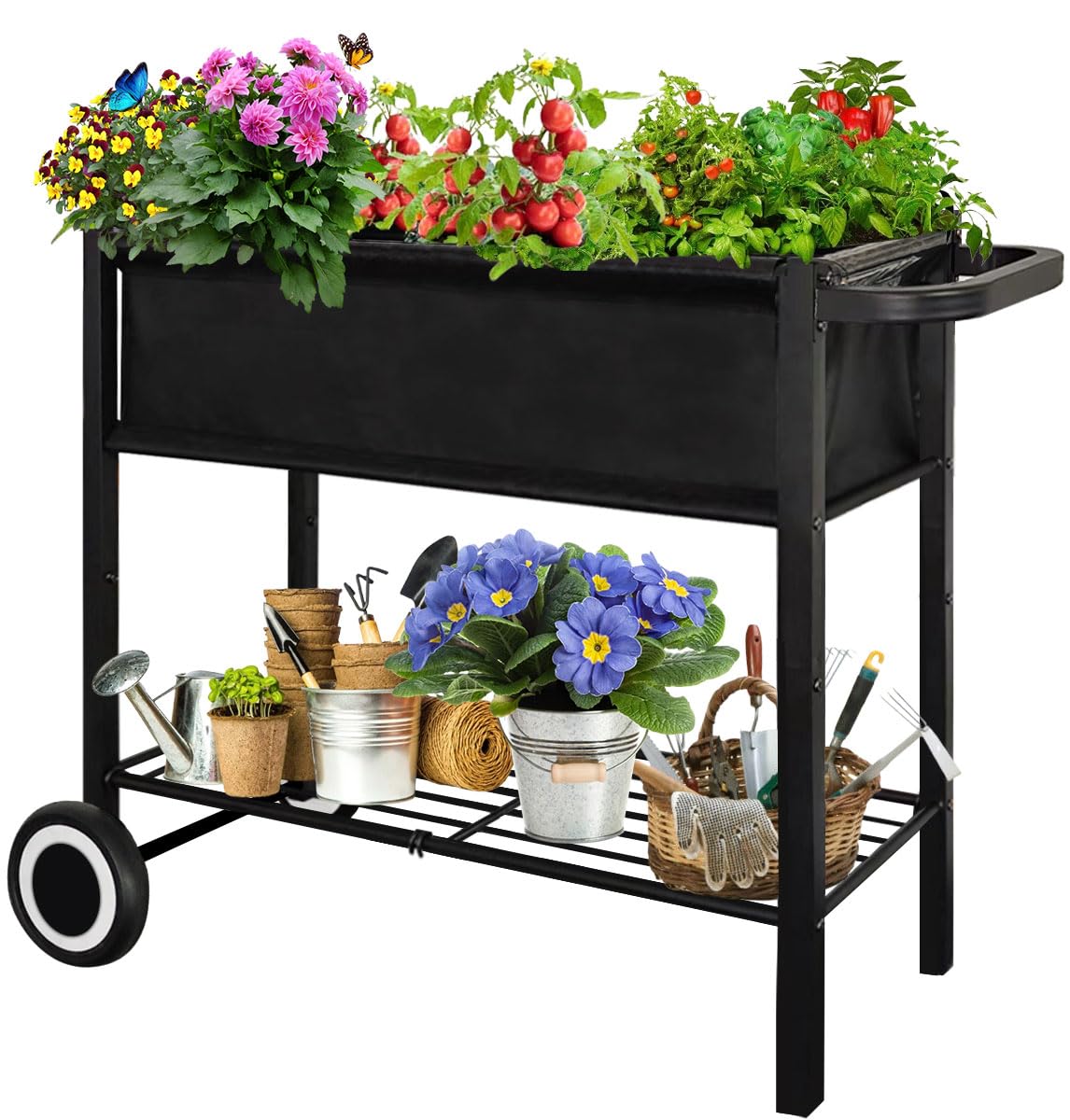 Fiwithy raised garden bed with legs, front view, ergonomic height for easy planting.