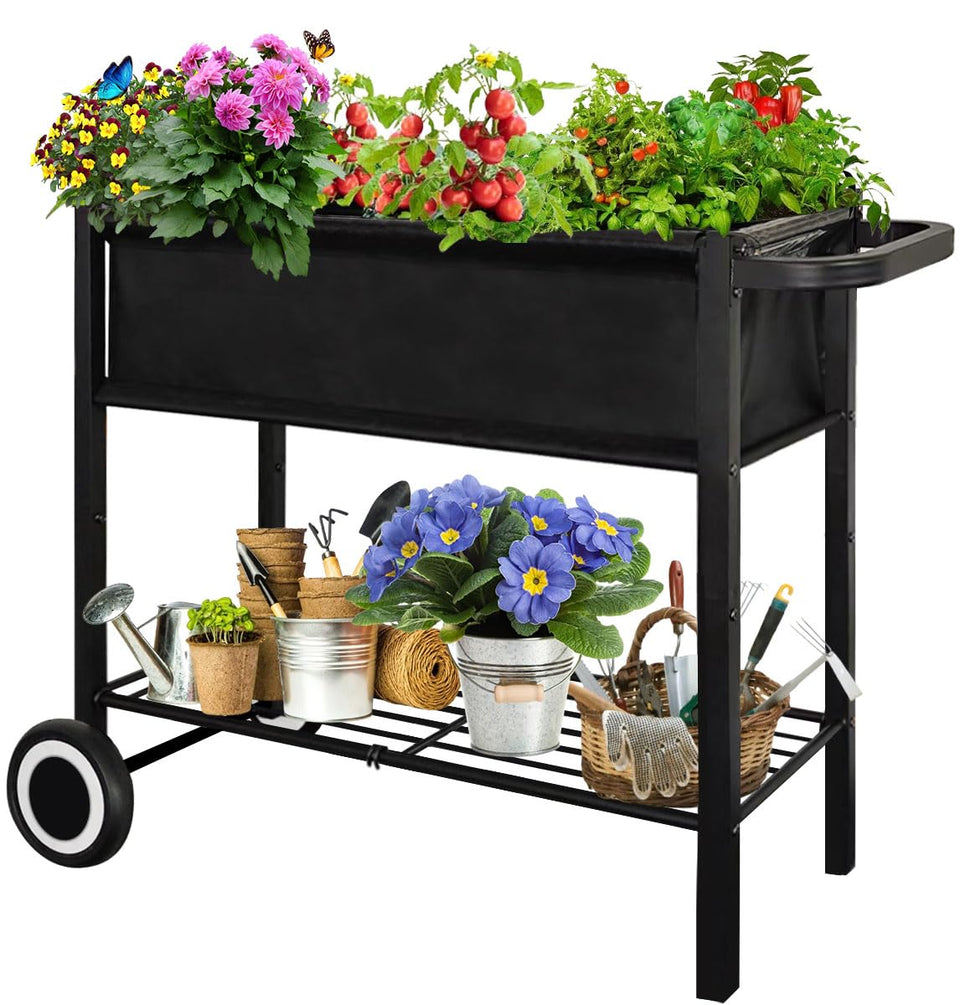 Fiwithy raised garden bed with legs, front view, ergonomic height for easy planting.