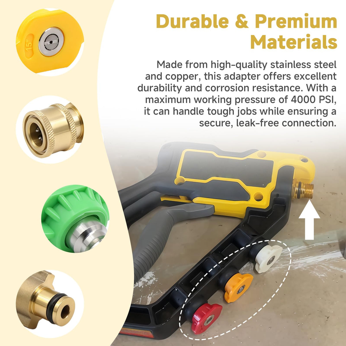 FixBear snap-on quick-connect system allows fast nozzle changes.