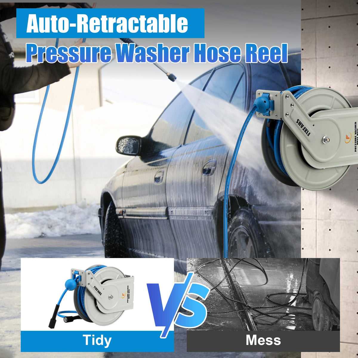 FIXFANS reel heavy-duty steel and brass fittings resist weathering for long-lasting use.