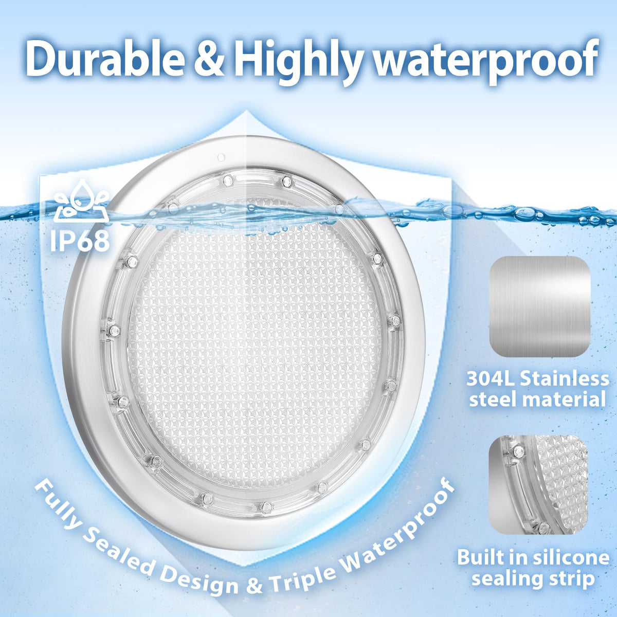 FixOasis IP68 304L stainless steel pool light demonstrates rugged durability