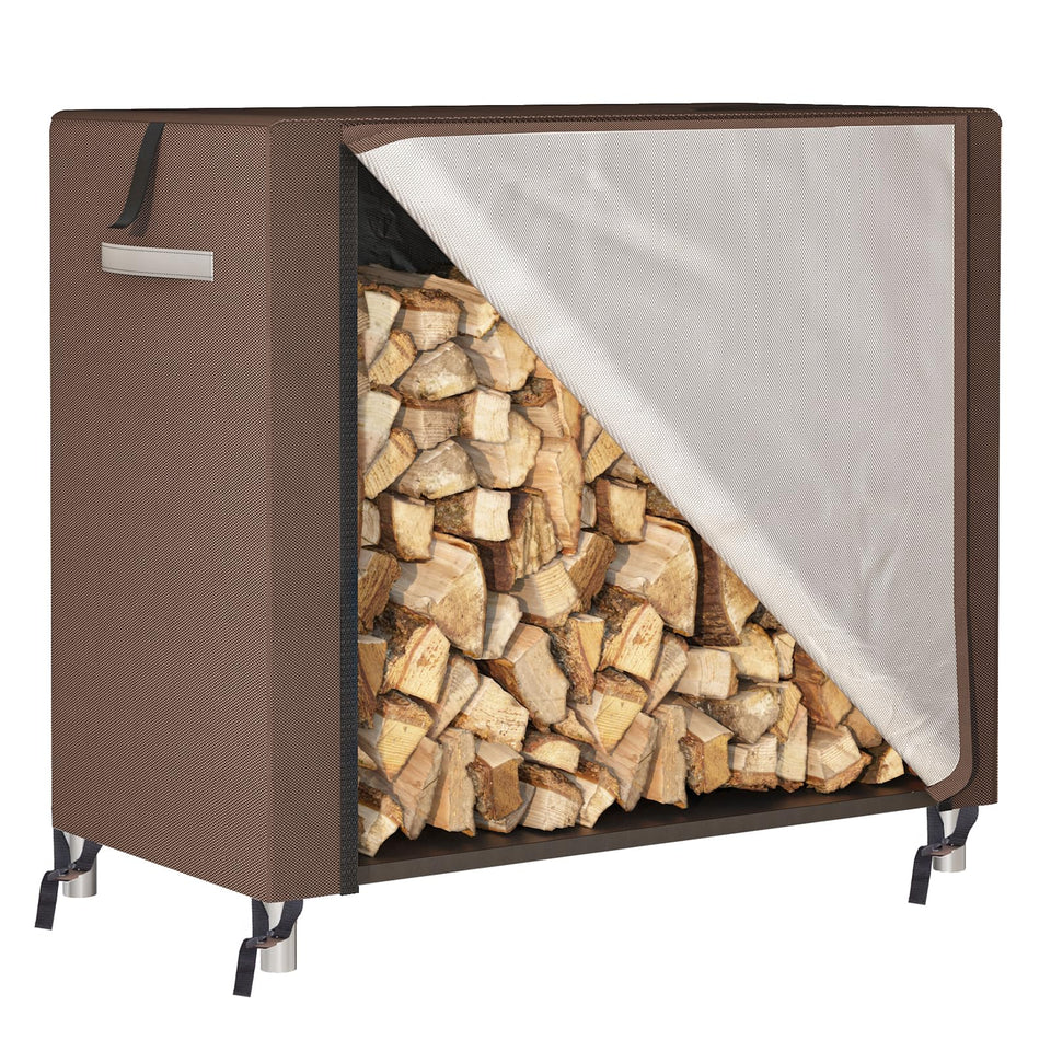 Fixwal 4ft brown firewood cover shields racks from rain.