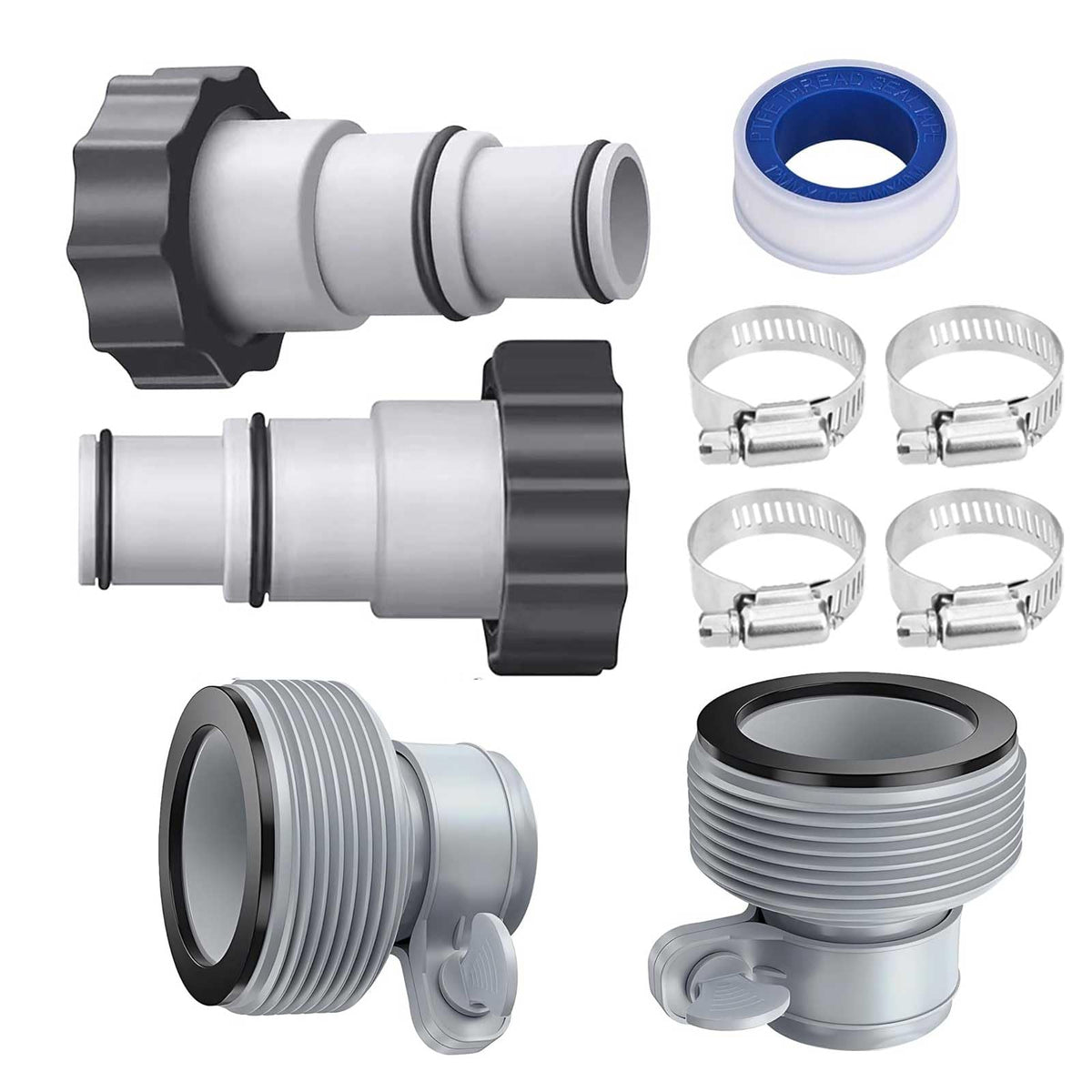 FizzCove Type A adapter connects to 2 3/8 inch male thread for secure pool hose fit.