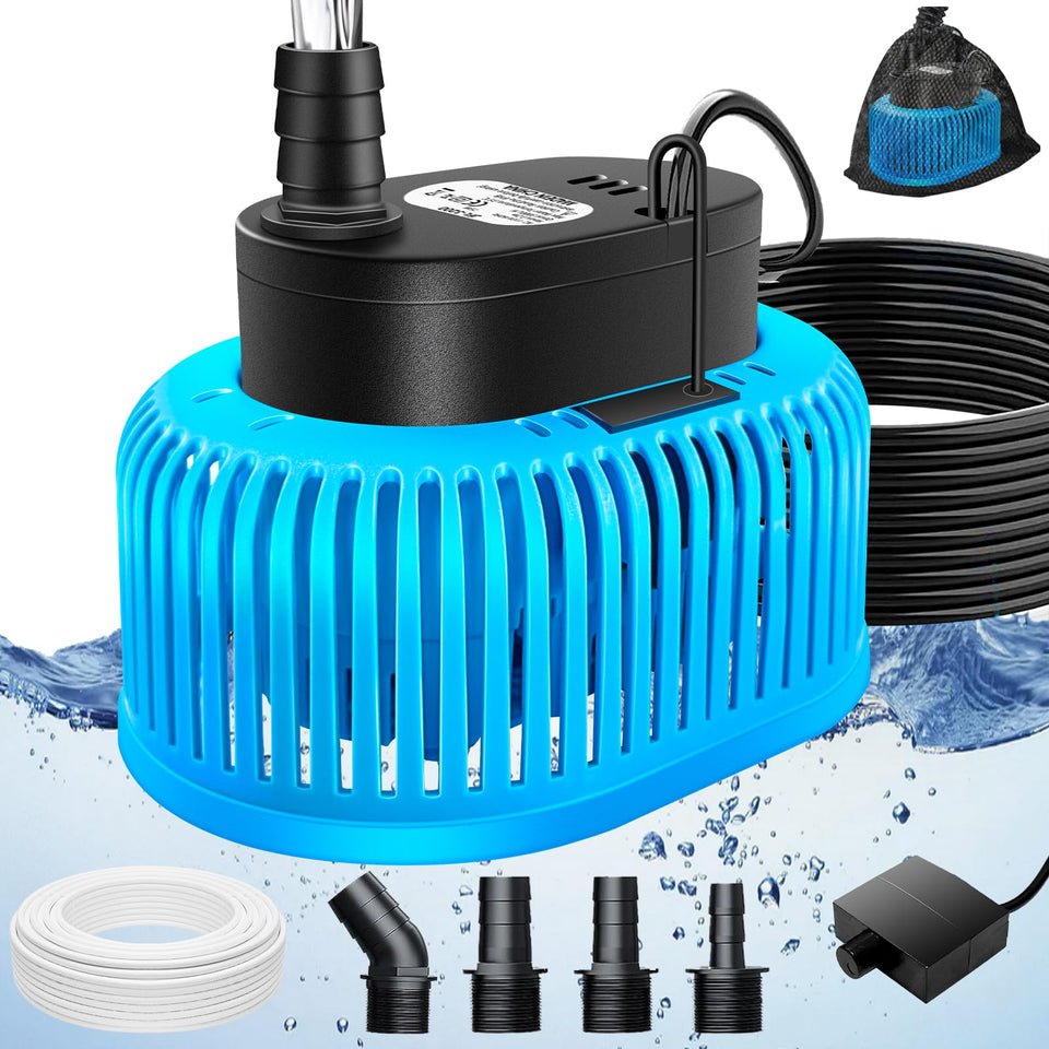 FizZeal pool cover pump in use on an above-ground pool for quick water removal.