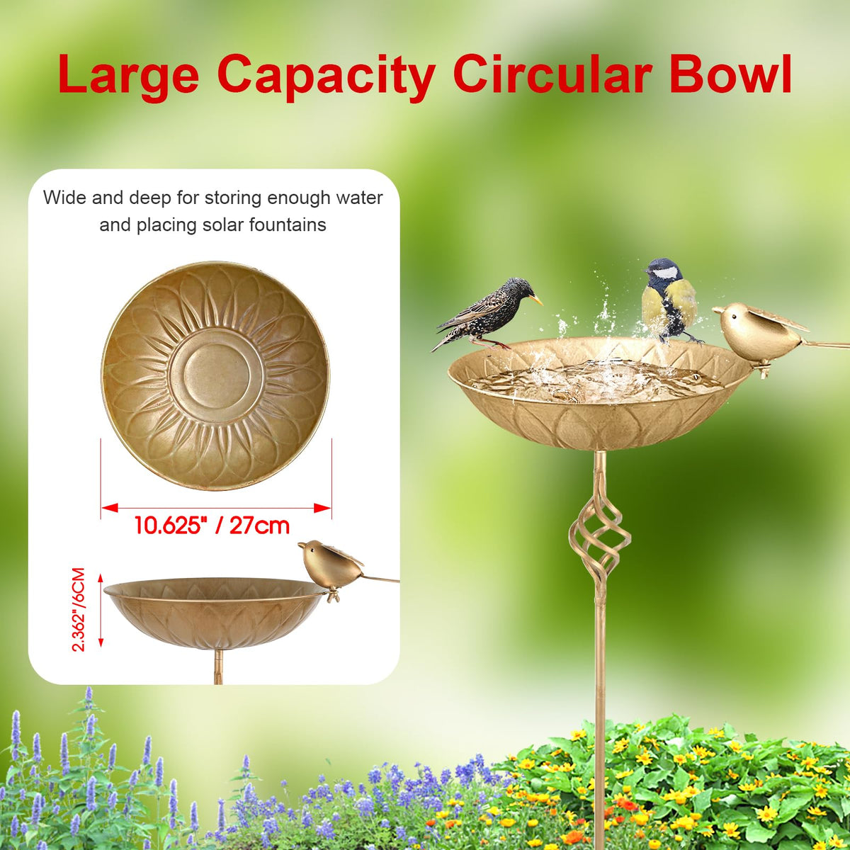 FJJYGYP metal bird bath bowl with deep basin invites birds to bathe and drink