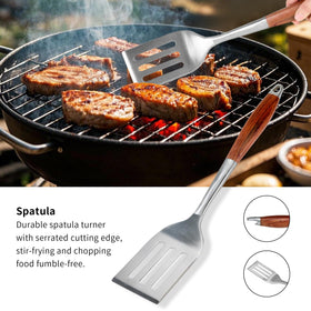 FJNATINH rosewood-handle grill brush with thick bristles for easy cleaning.
