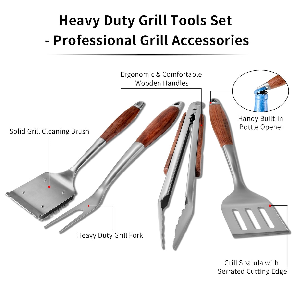 FJNATINH rosewood-handle grill fork for secure meat handling.