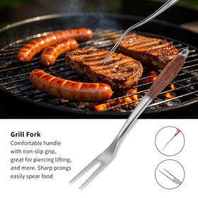 FJNATINH rosewood-handle grill tongs with ergonomic grip.
