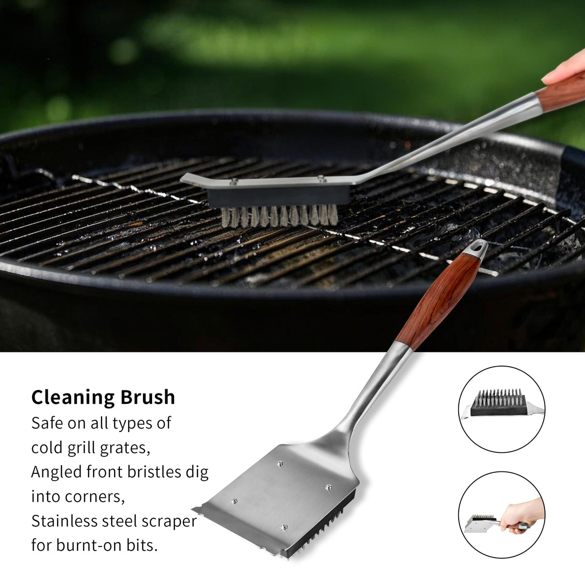 FJNATINH serrated grill shovel for cutting and slicing during grilling.