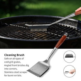 FJNATINH serrated grill shovel for cutting and slicing during grilling.