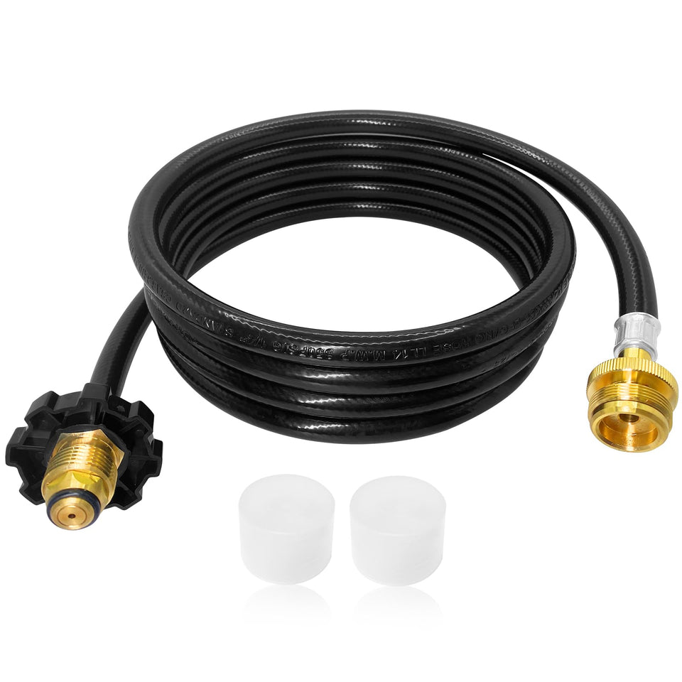 FJXBYWM F273704 10ft propane hose end connection with brass fittings for secure, leak-free setup.