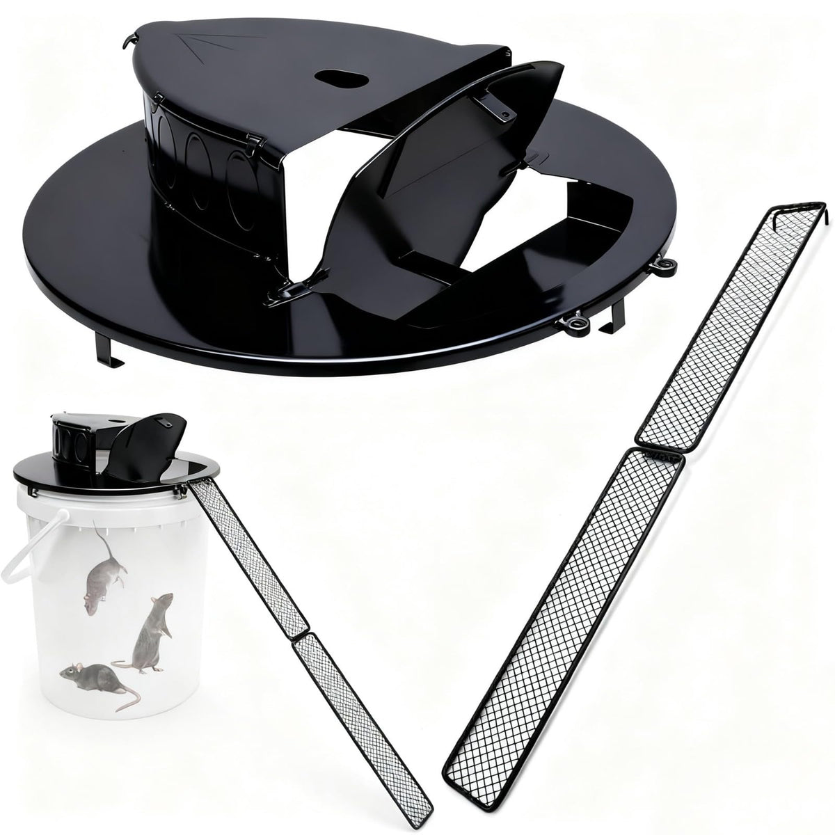 FKXQJS bucket lid mouse trap front view with sturdy metal frame