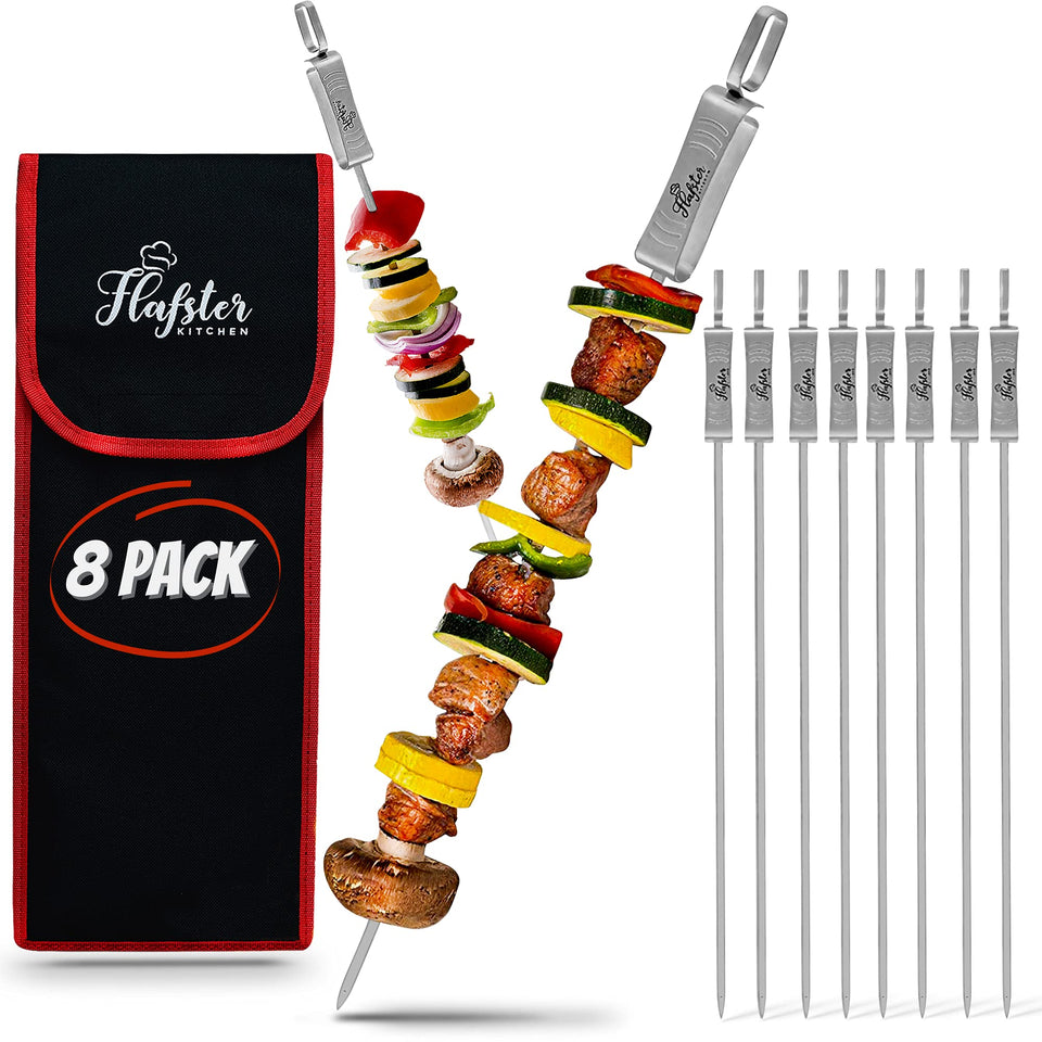 FLAFSTER KITCHEN 16-inch flat skewers with push bar for easy grilling
