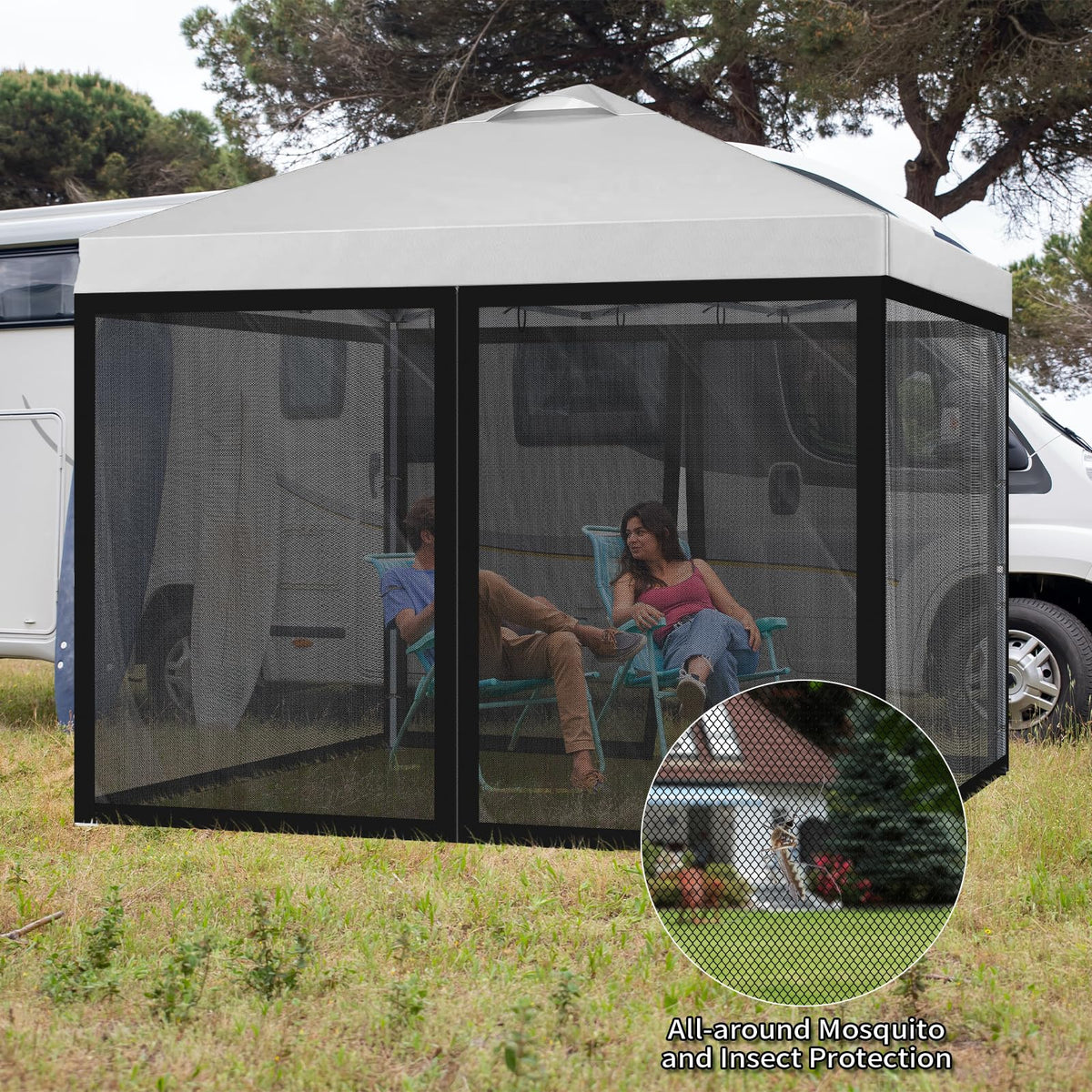 Flagly outdoor netting suits camping, backyard gatherings, and patio meals