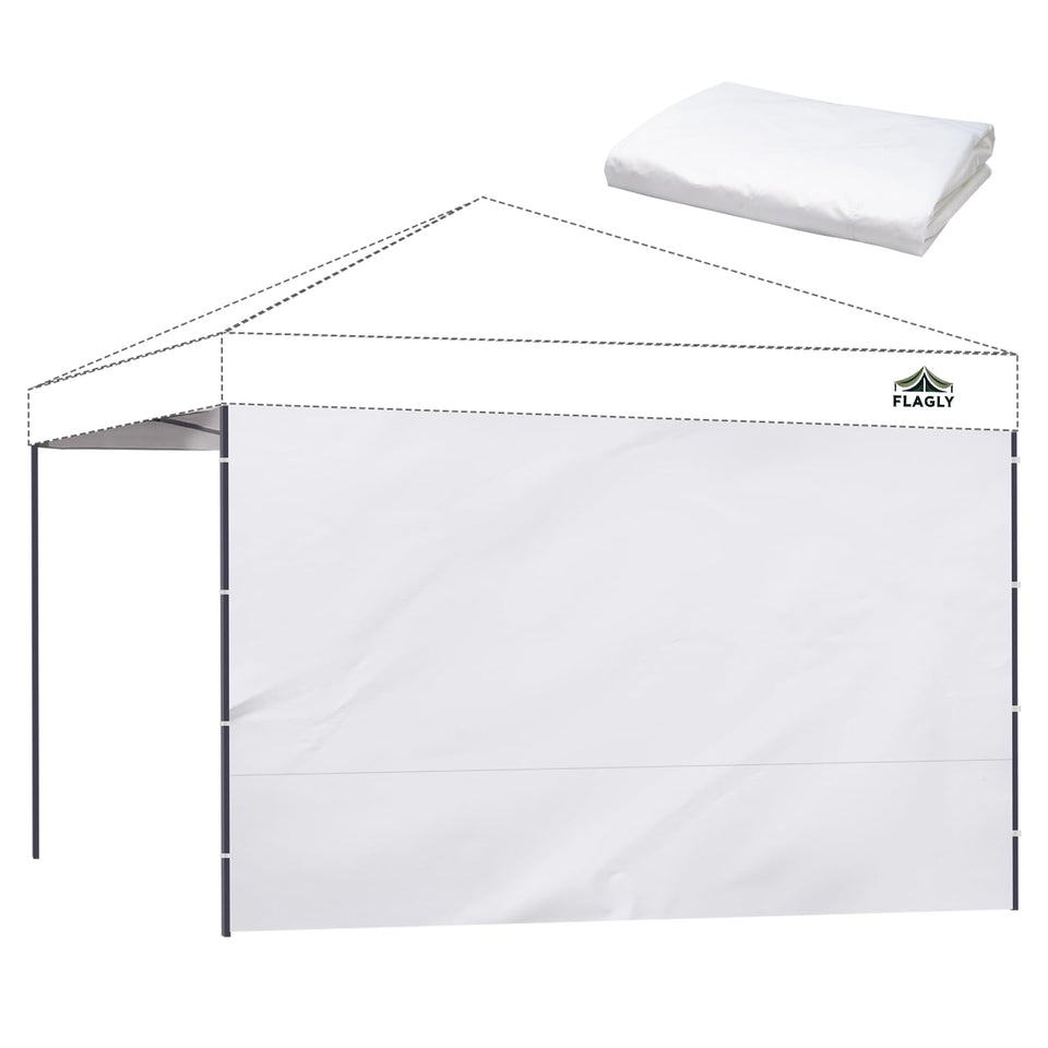 Flagly canopy sidewall attachment with Velcro for fast, secure setup.