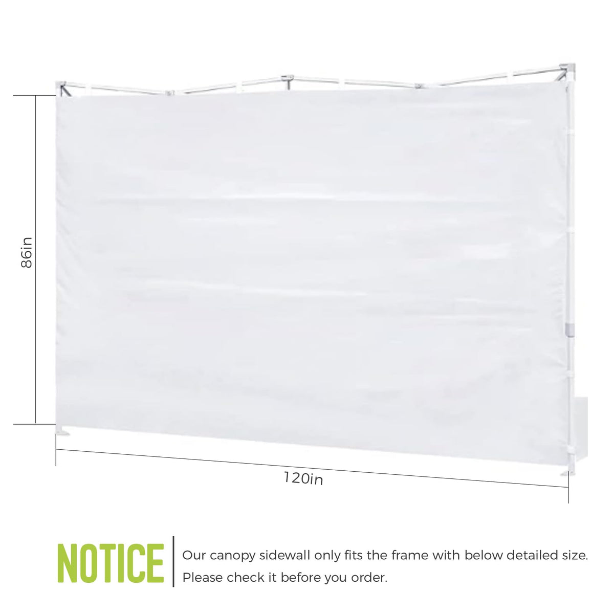 Flagly canopy sidewall top strap ensures stable fit against wind.