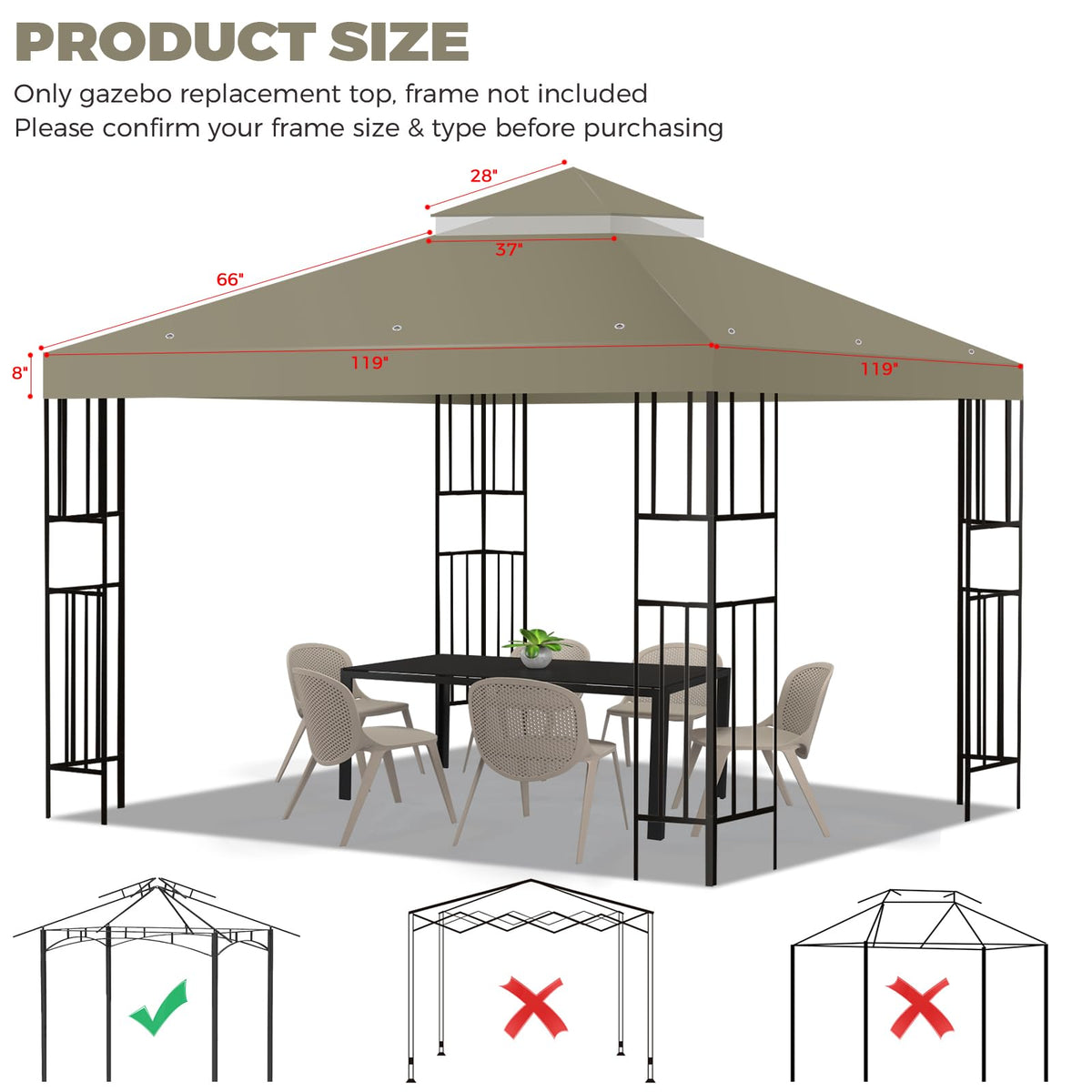 Close-up of FLAGLY double-tier canopy top showing reinforced stitching for long-lasting outdoor use.