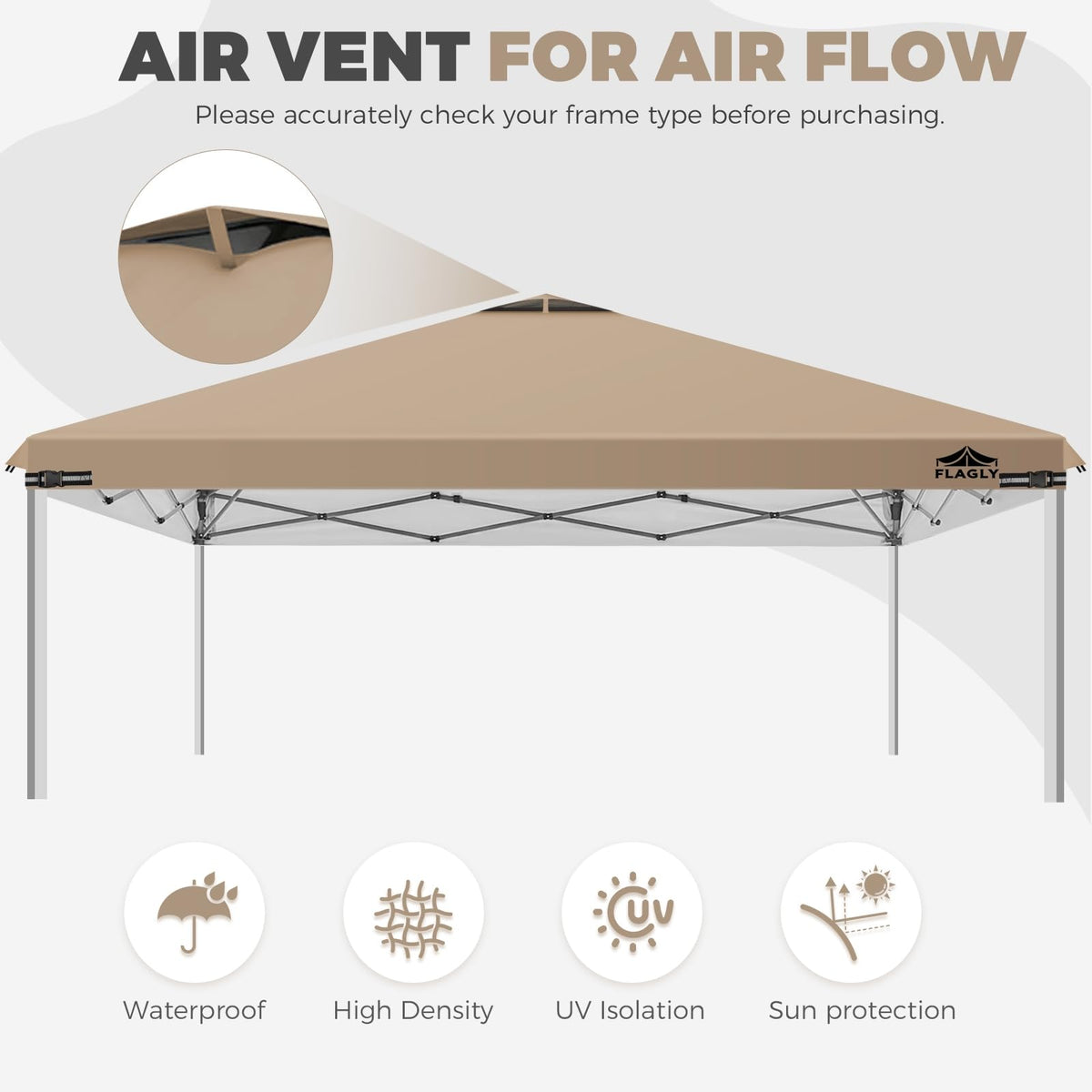 Flagly replacement canopy roof with dual vents promoting airflow.