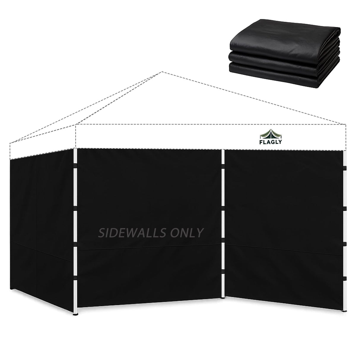 FLAGLY Instant Canopy Sidewall black 86x120 panel for weather protection at outdoor events.