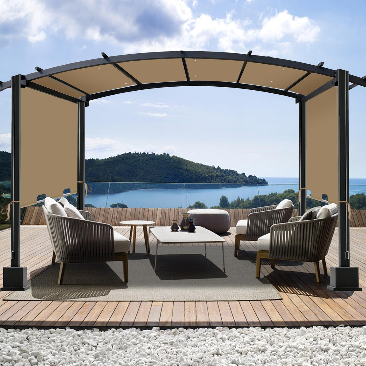 FLAGLY khaki shade top complements outdoor décor while shading from sun.