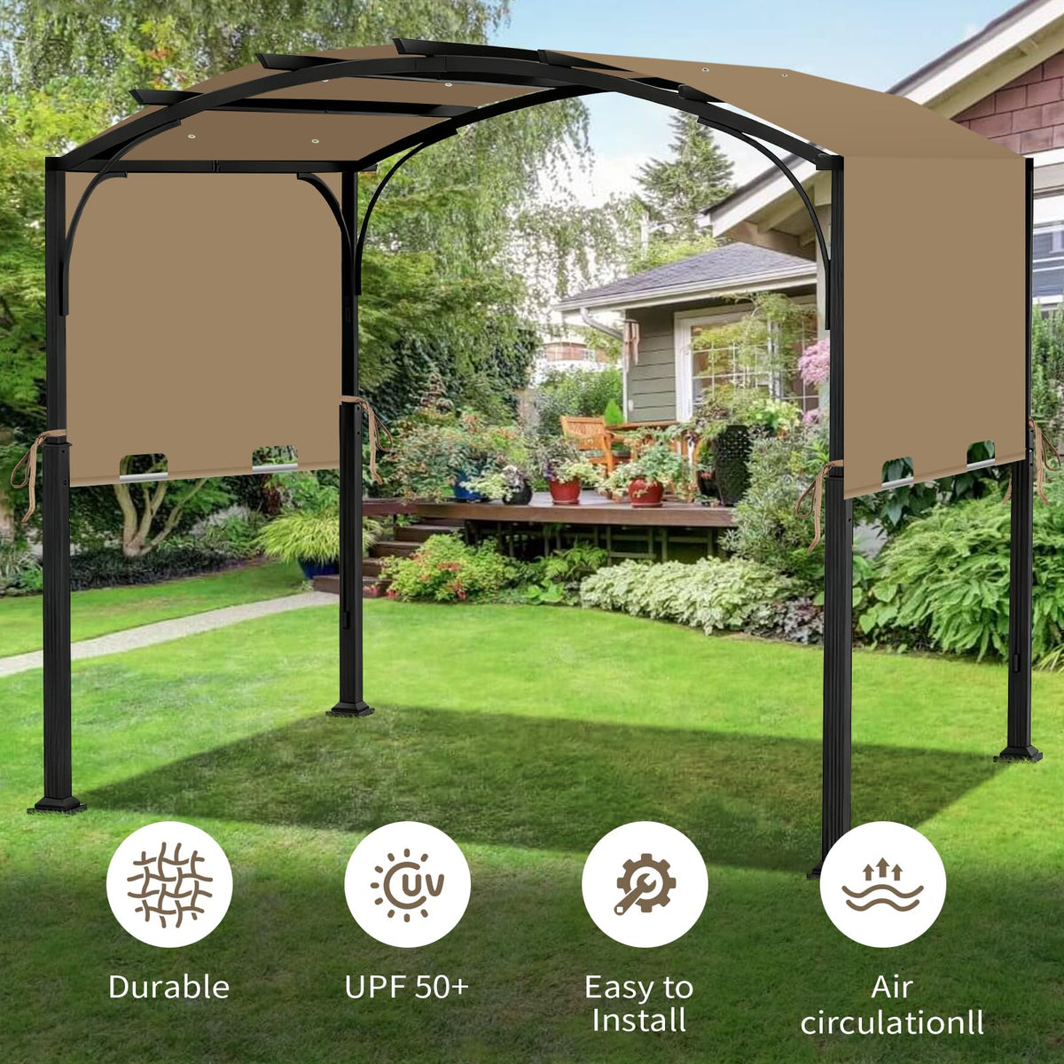 FLAGLY pergola shade cover with water-resistant top for all-season use.