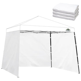 FLAGLY Slant Leg Sidewall attached to a canopy for privacy and shade.