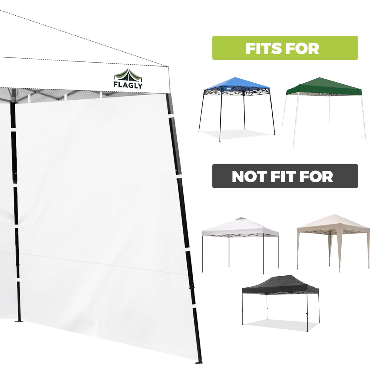 FLAGLY sidewalls simplify quick installation for windy outdoor conditions.