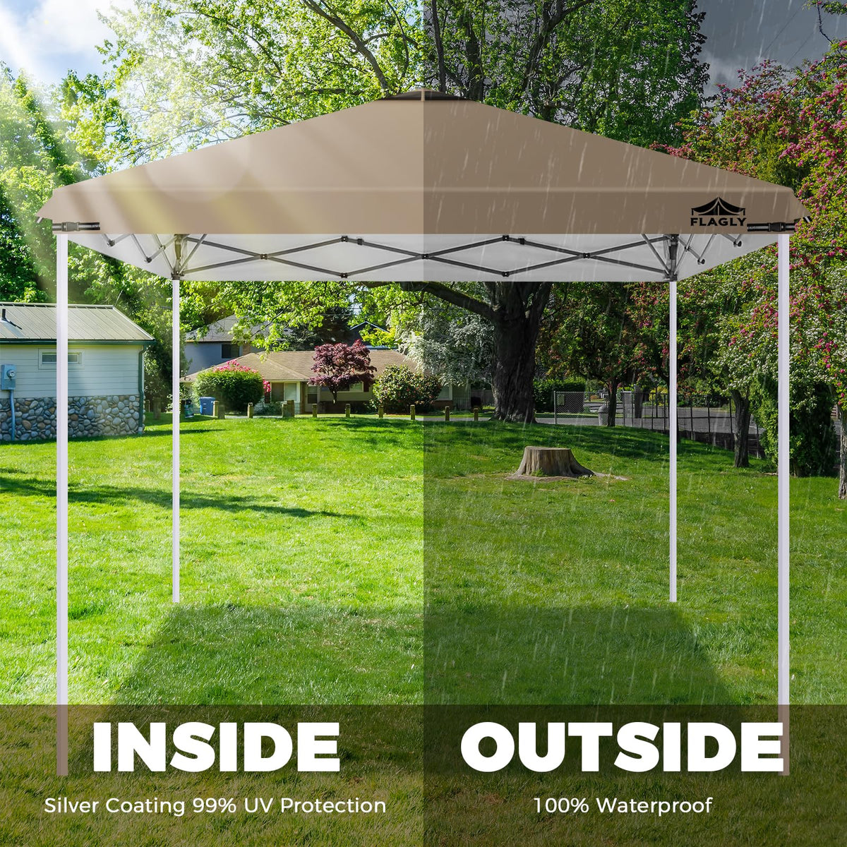 Flagly 10x10 top fits straight-leg frames like Master, CROWN, EZUP, and Everbilt.