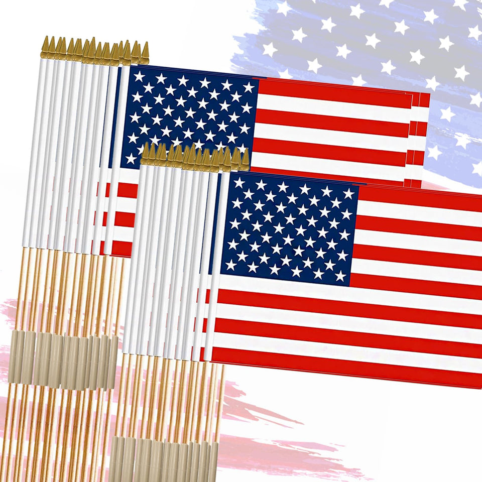 FLAGMESAGE 12x18 American flag on stick ready for outdoor waving.