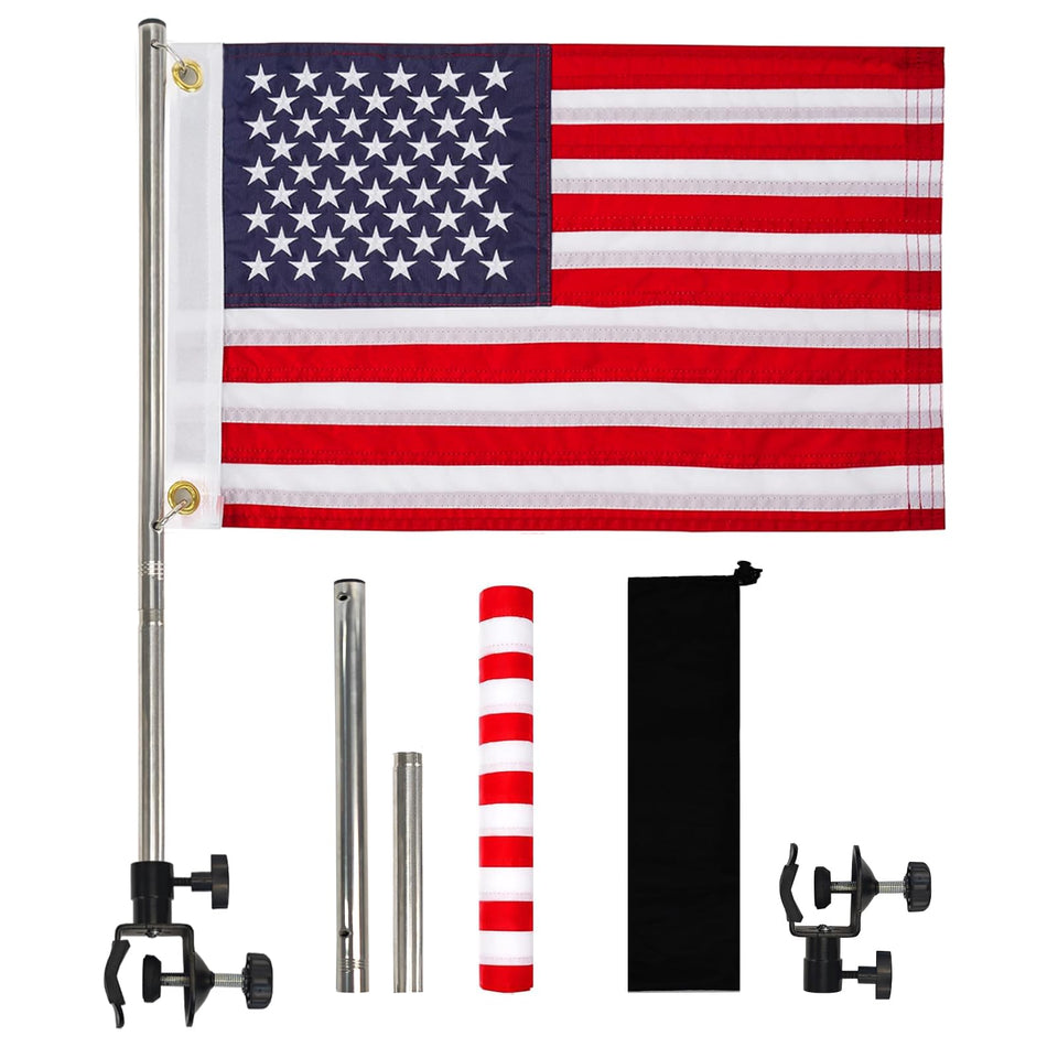 FLAGMESAGE stainless steel flagpole kit on a boat for secure flag deployment.