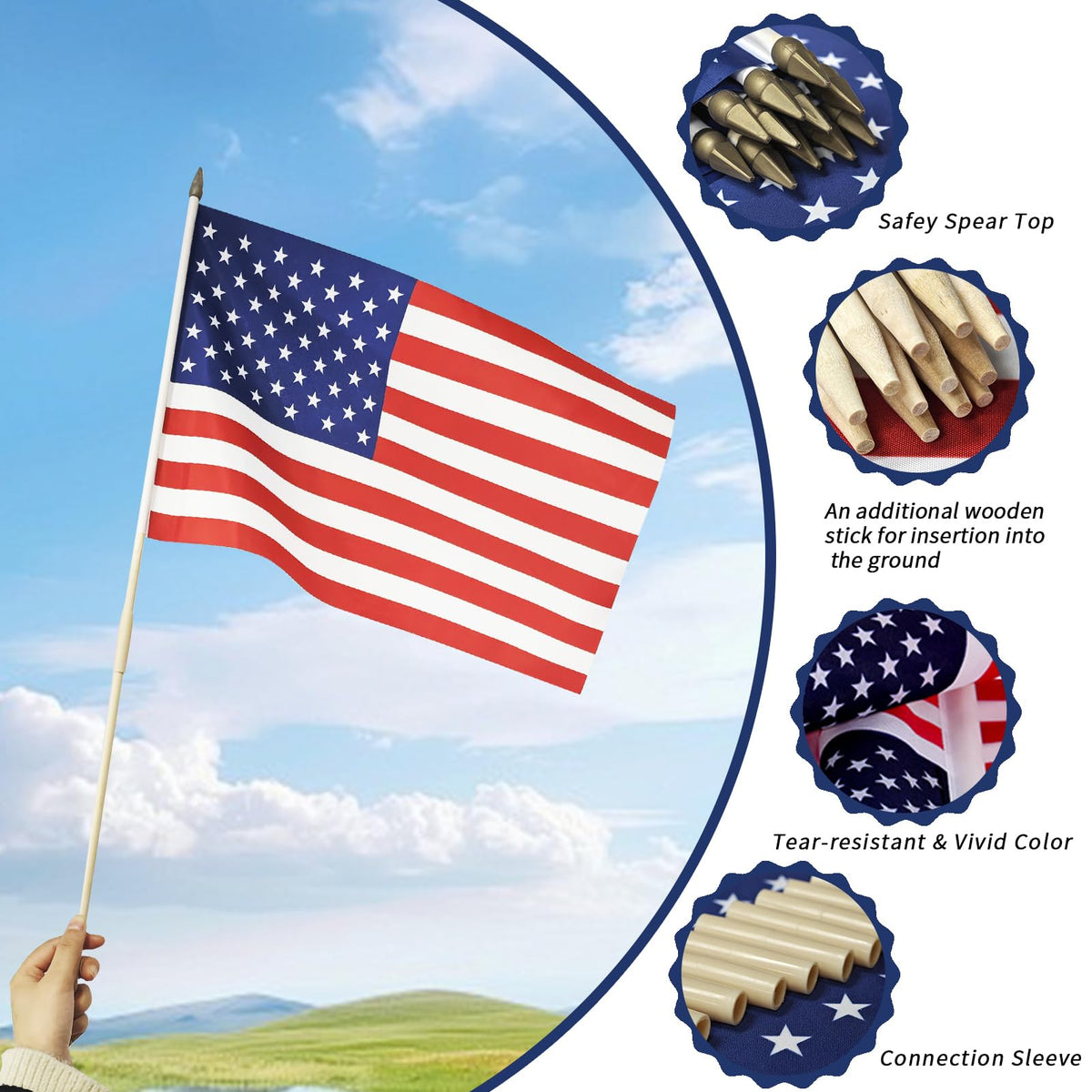 FLAGMESAGE safety-rounded top flag pole for family-friendly use.