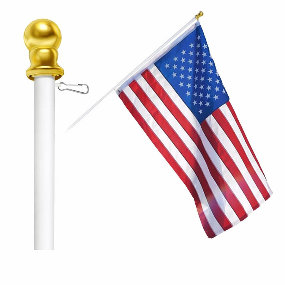 Flags Importer 6ft spinning flag pole in white with gold ball top for outdoor display