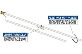 Flags Importer ball-top detail on a white 6ft flag pole