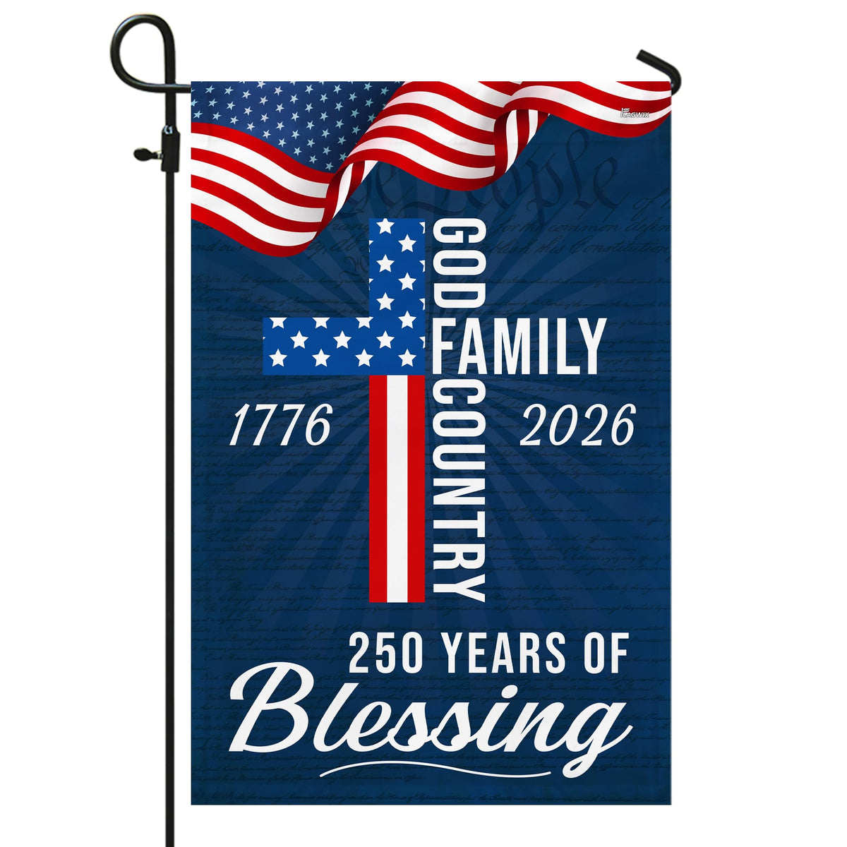 FLAGWIX American 250 Years Blessing Flag packaging and care guidance