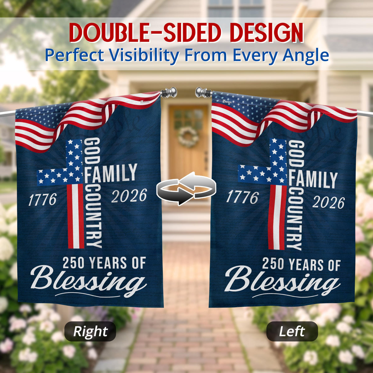 FLAGWIX patriotic flag on a porch or garden display.