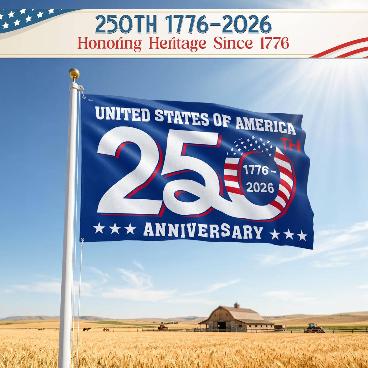 FLAGWIX American 250 Years flag suitable for indoor and outdoor display.