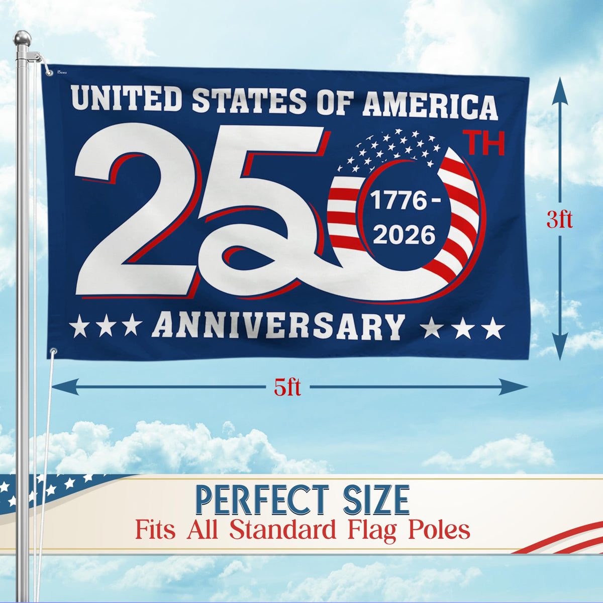 FLAGWIX American 250 Years flag patriotic design for porch or garden.